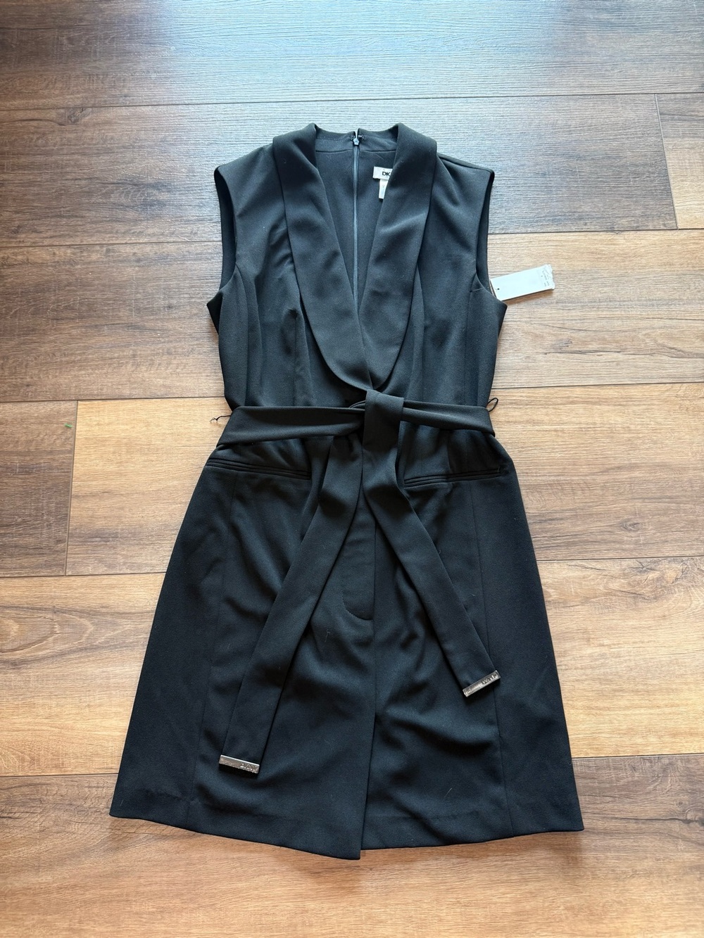 NWT DKNY Black Sleeveless Wrap Belt Midi Dress